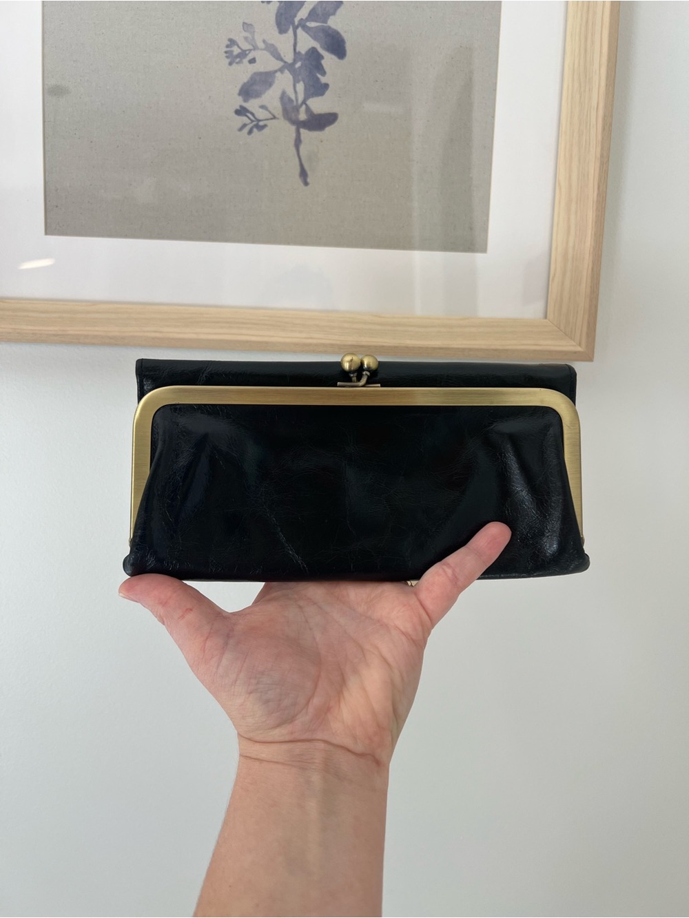 Like New Hobo Black Leather Kiss-Lock Clutch